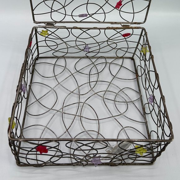 Metal Wire Trinket Organizer Box 7.25" x 7.25" x 3.5" Black Colorful Stars - Picture 5 of 8